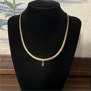 Gold plated stainless steel chain with green pendant